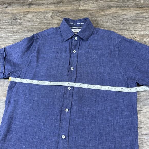Porter & Ash Linen Button Up Shirt Small Blue Casual Outdoor Linen Dyed Prep Men - Picture 5 of 9